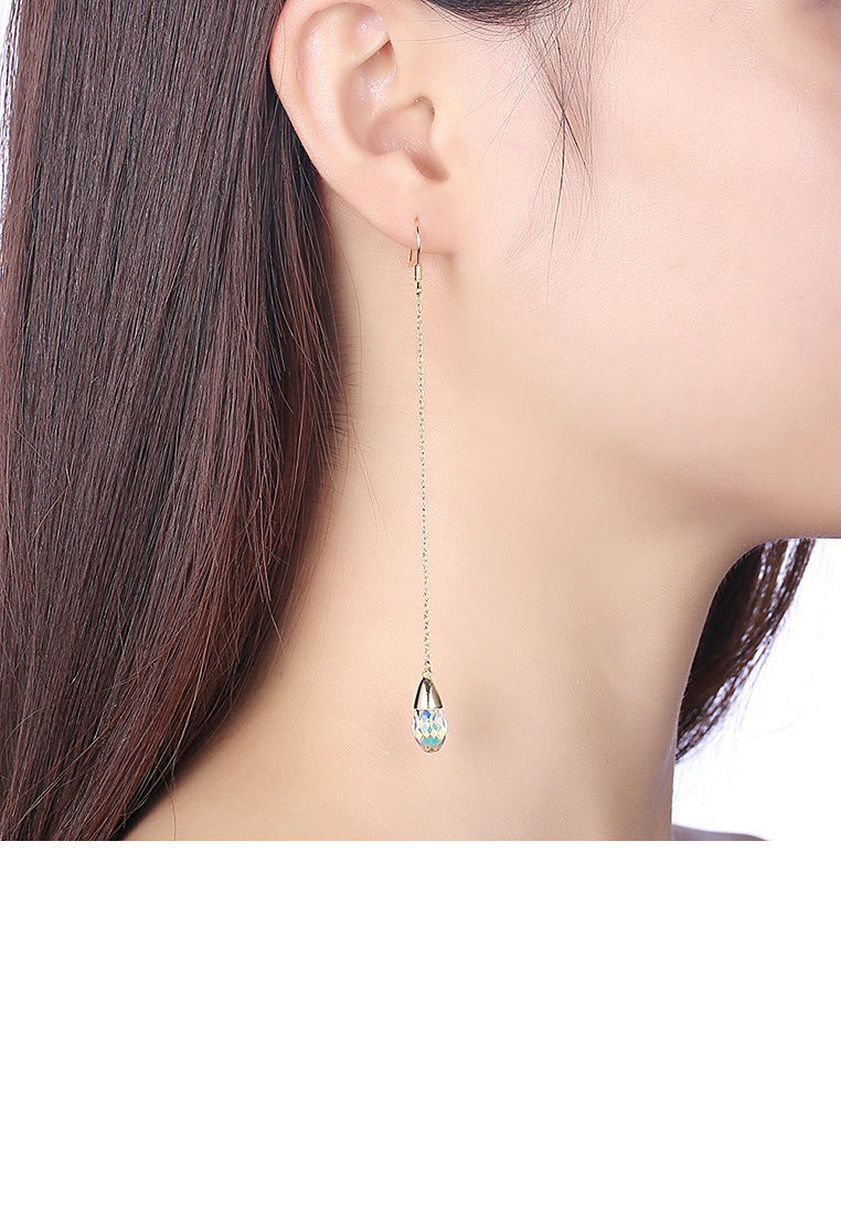 925 Sterling Silver Elegant Fashion Water Drop Shape Long Tassel Earrings with Austrian Element Crystal