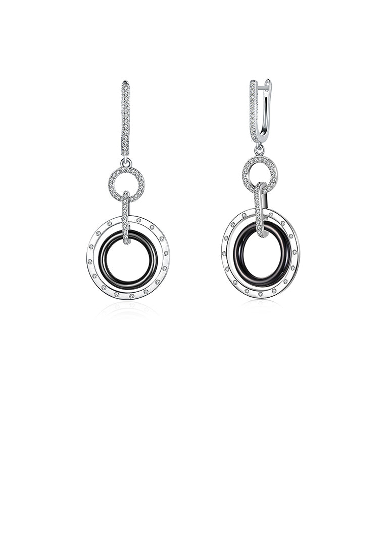 Elegant 925 Sterling Silver Circle Earrings with White Austrian Element Crystal