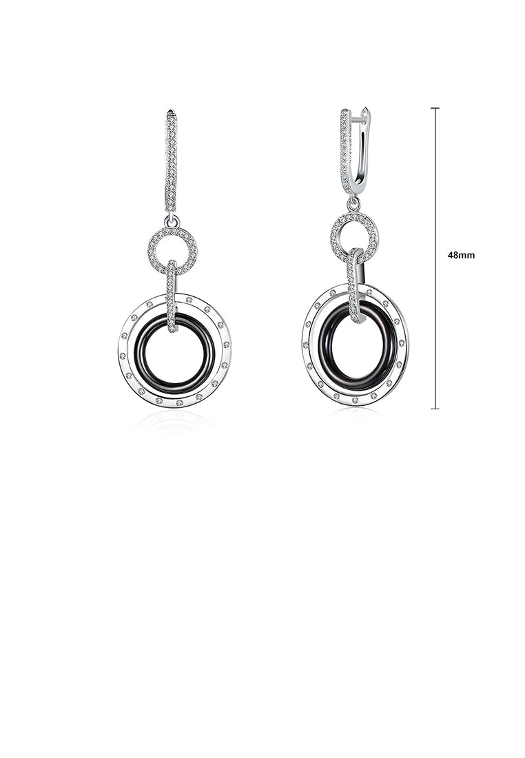 Elegant 925 Sterling Silver Circle Earrings with White Austrian Element Crystal