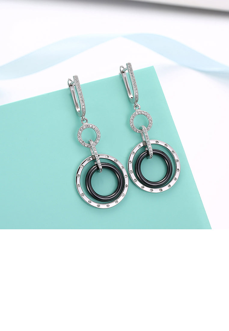 Elegant 925 Sterling Silver Circle Earrings with White Austrian Element Crystal