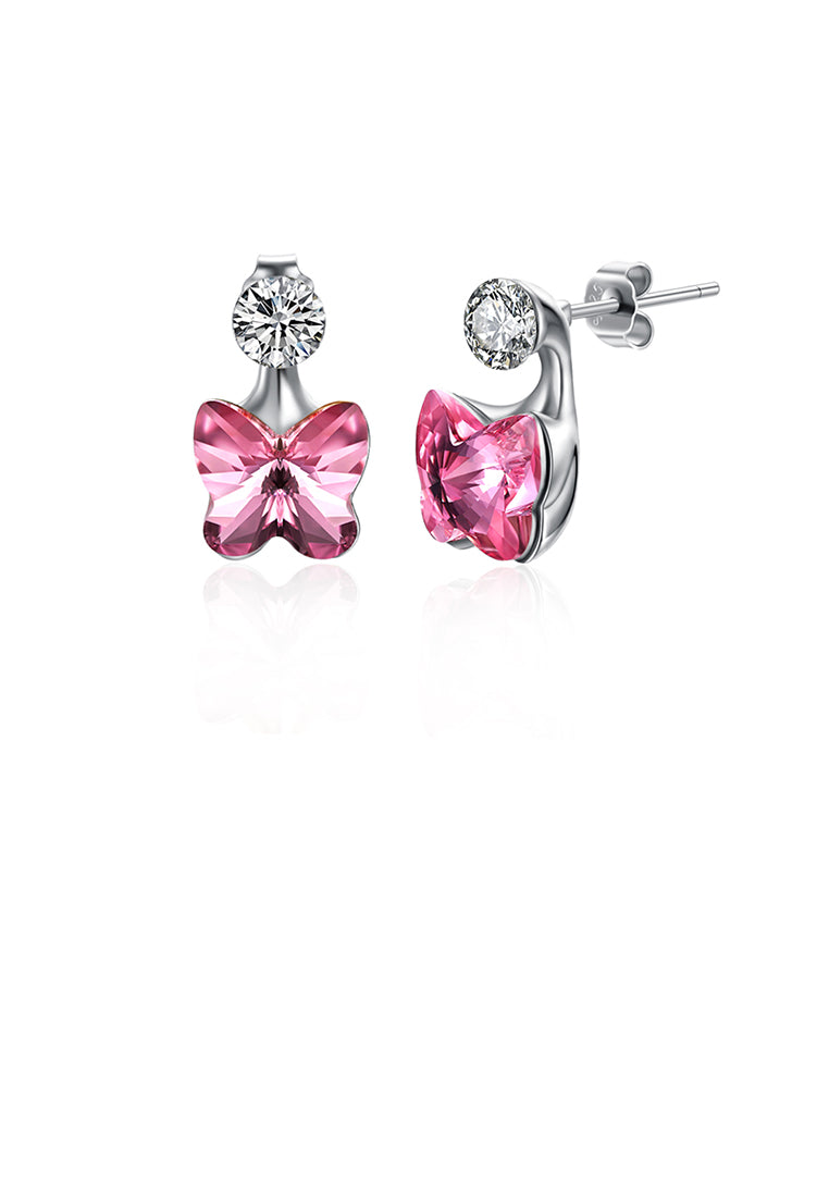 925 Sterling Silve Sparkling Elegant Noble Romantic Pink Sweet Butterfly Earrings with Pink Austrian Element Crystal - Vibrant Color