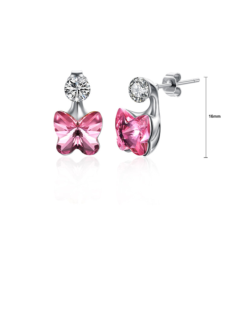 925 Sterling Silve Sparkling Elegant Noble Romantic Pink Sweet Butterfly Earrings with Pink Austrian Element Crystal - Vibrant Color