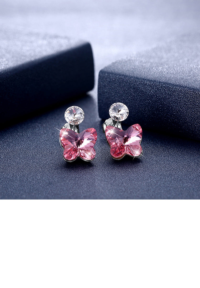 925 Sterling Silve Sparkling Elegant Noble Romantic Pink Sweet Butterfly Earrings with Pink Austrian Element Crystal - Vibrant Color