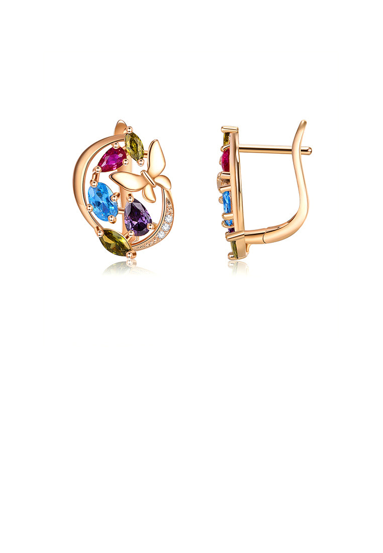 Fashion and Elegant Plated Gold Butterfly Colored Cubic Zirconia Earrings - Luxurious Look