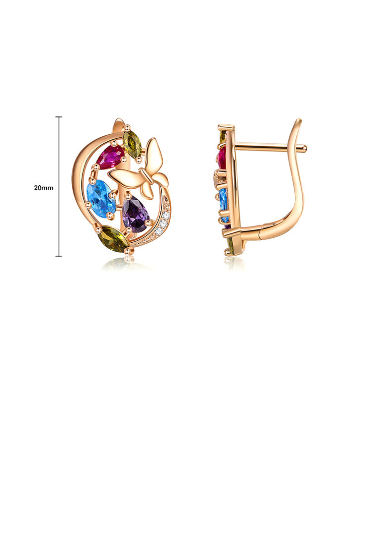 Fashion and Elegant Plated Gold Butterfly Colored Cubic Zirconia Earrings - Luxurious Look