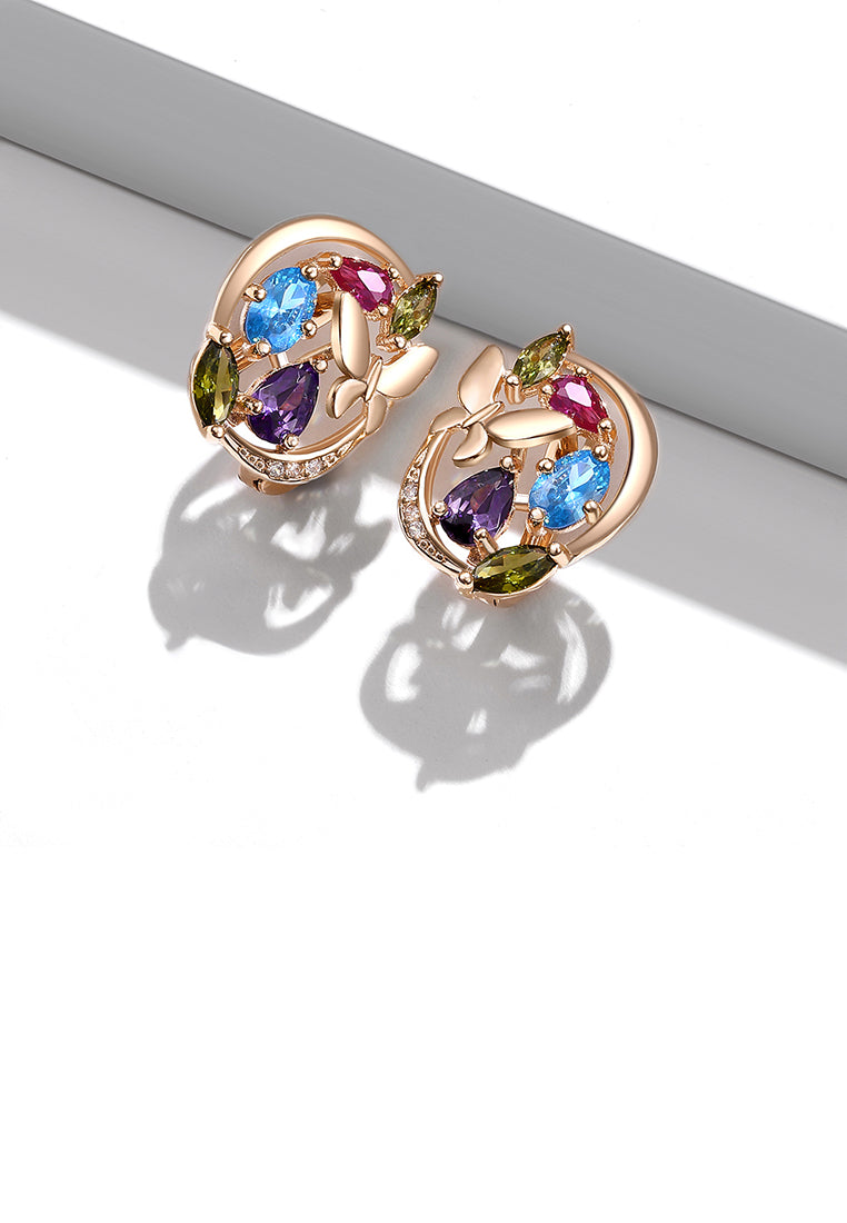 Fashion and Elegant Plated Gold Butterfly Colored Cubic Zirconia Earrings - Luxurious Look