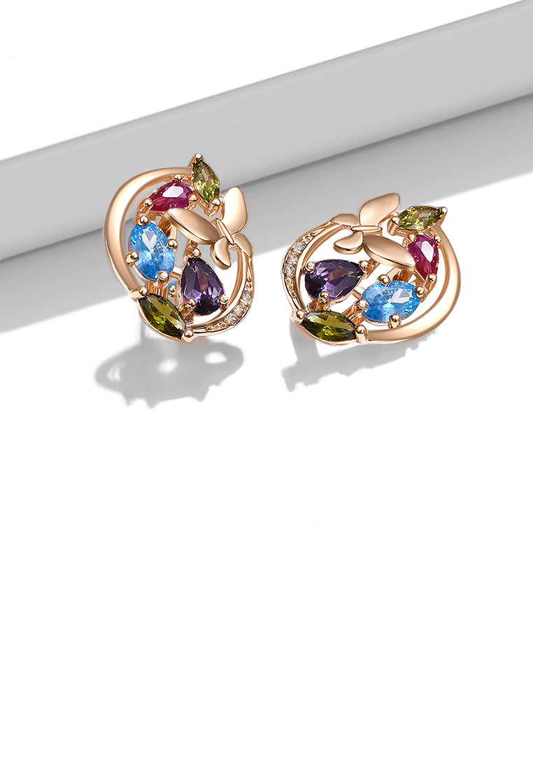 Fashion and Elegant Plated Gold Butterfly Colored Cubic Zirconia Earrings - Luxurious Look