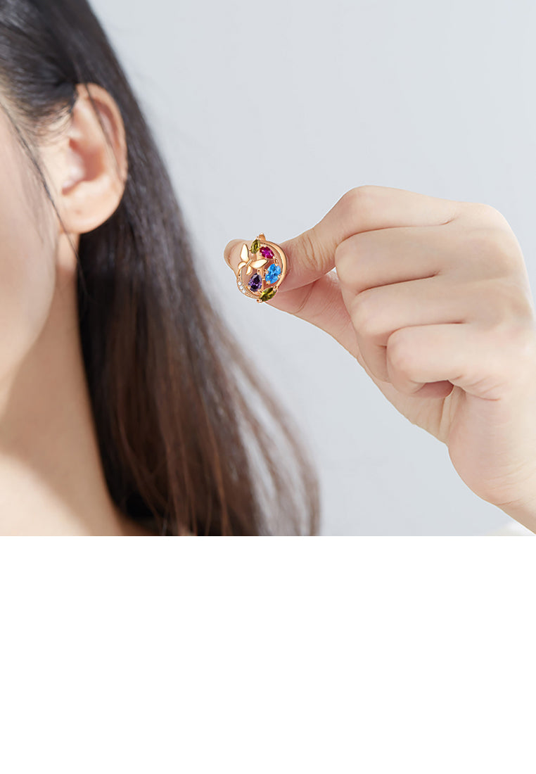 Fashion and Elegant Plated Gold Butterfly Colored Cubic Zirconia Earrings - Luxurious Look