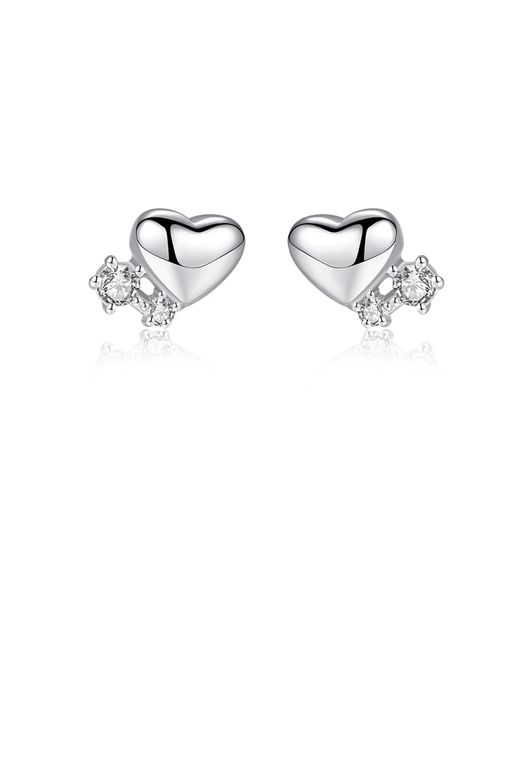 925 Sterling Silver Simple Romantic Heart-shaped Cubic Zirconia Stud Earrings - Luxurious Look