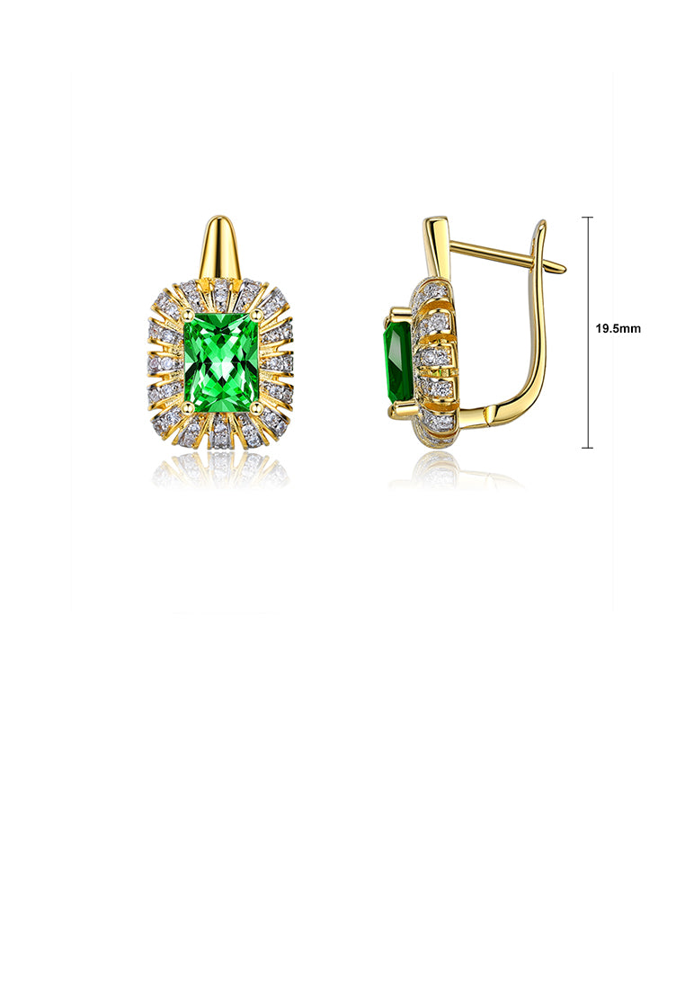 Fashion Bright Plated Gold Geometric Square Stud Earrings with Green Cubic Zirconia - Luxurious Look