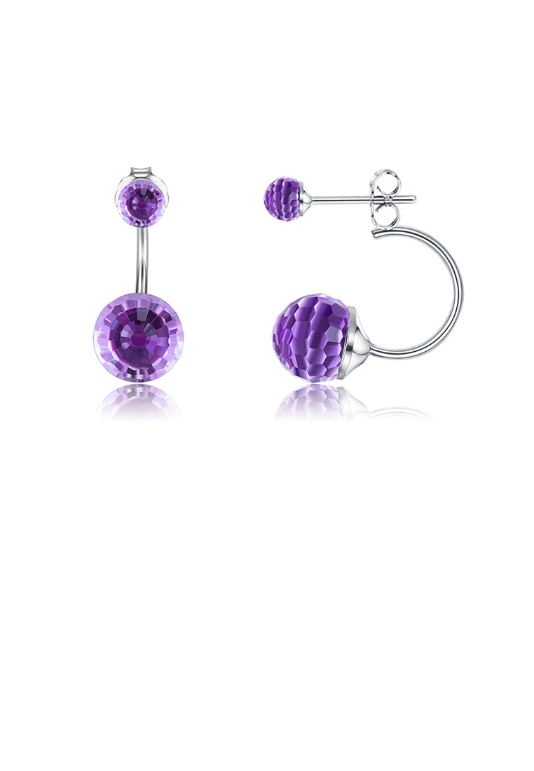 925 Sterling Silver Simple Fashion Geometric Round Earrings with Purple Austrian Element Crystal