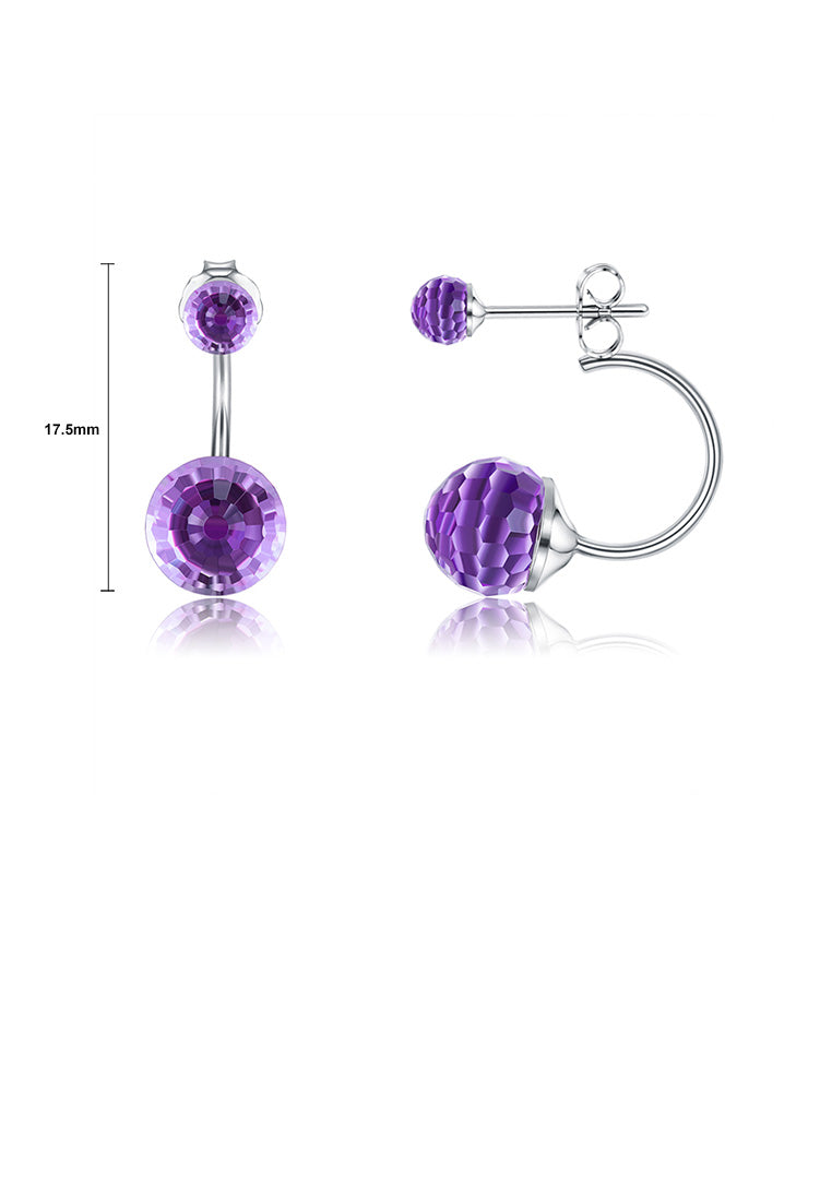 925 Sterling Silver Simple Fashion Geometric Round Earrings with Purple Austrian Element Crystal