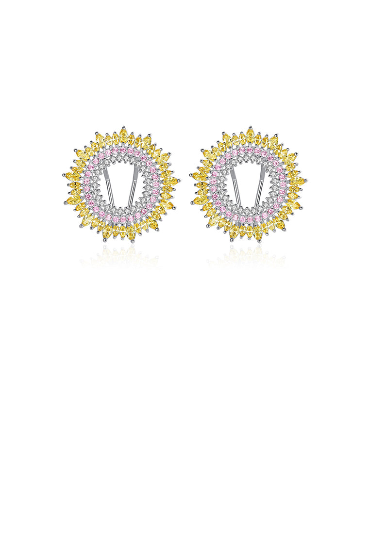 Simple Temperament Geometric Round Stud Earrings with Pink Cubic Zirconia - Luxurious Look - Vibrant Color