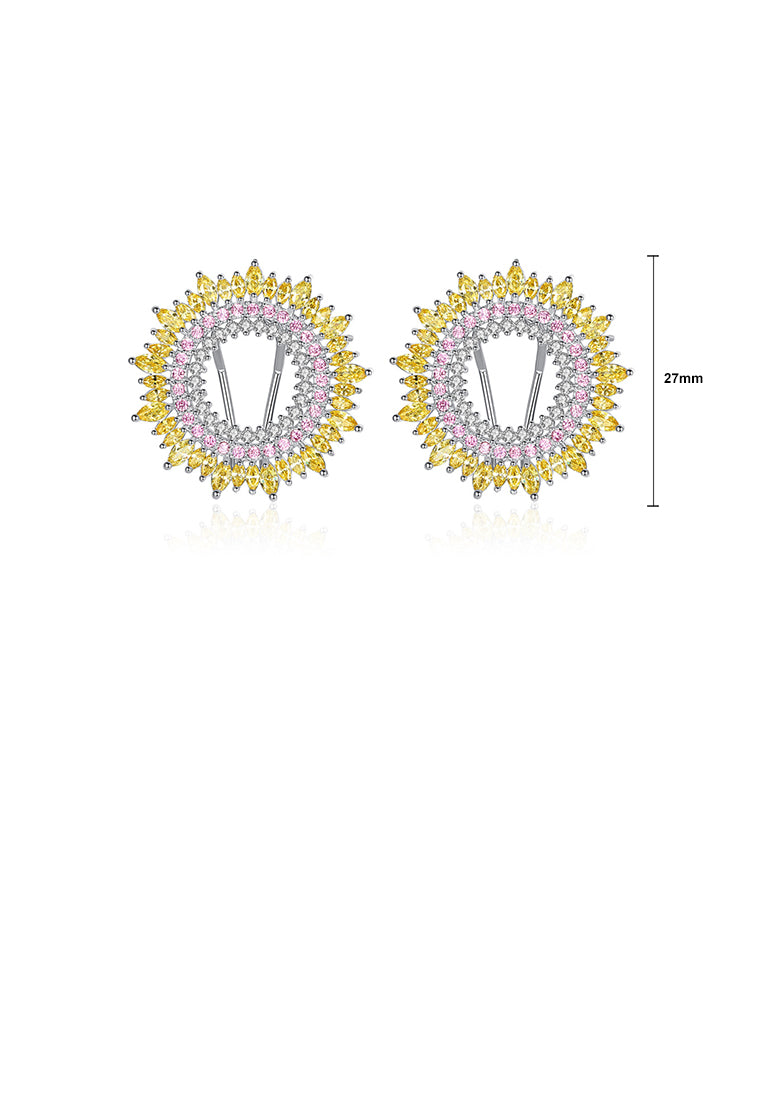 Simple Temperament Geometric Round Stud Earrings with Pink Cubic Zirconia - Luxurious Look - Vibrant Color