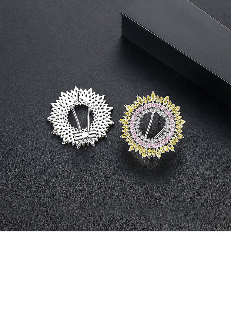 Simple Temperament Geometric Round Stud Earrings with Pink Cubic Zirconia - Luxurious Look - Vibrant Color