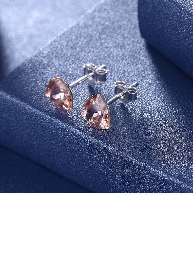 925 Sterling Silver Simple Geometric Triangle Champagne Austrian Element Crystal Stud Earrings