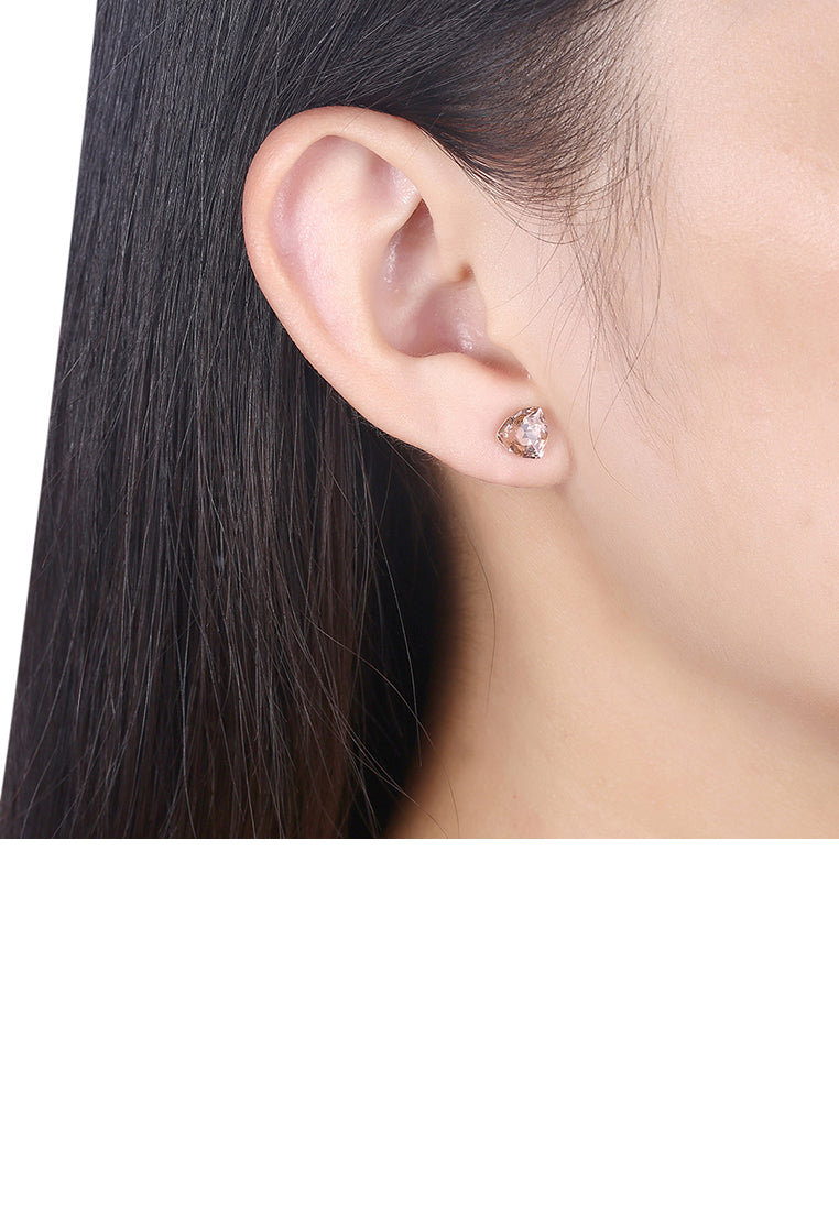 925 Sterling Silver Simple Geometric Triangle Champagne Austrian Element Crystal Stud Earrings