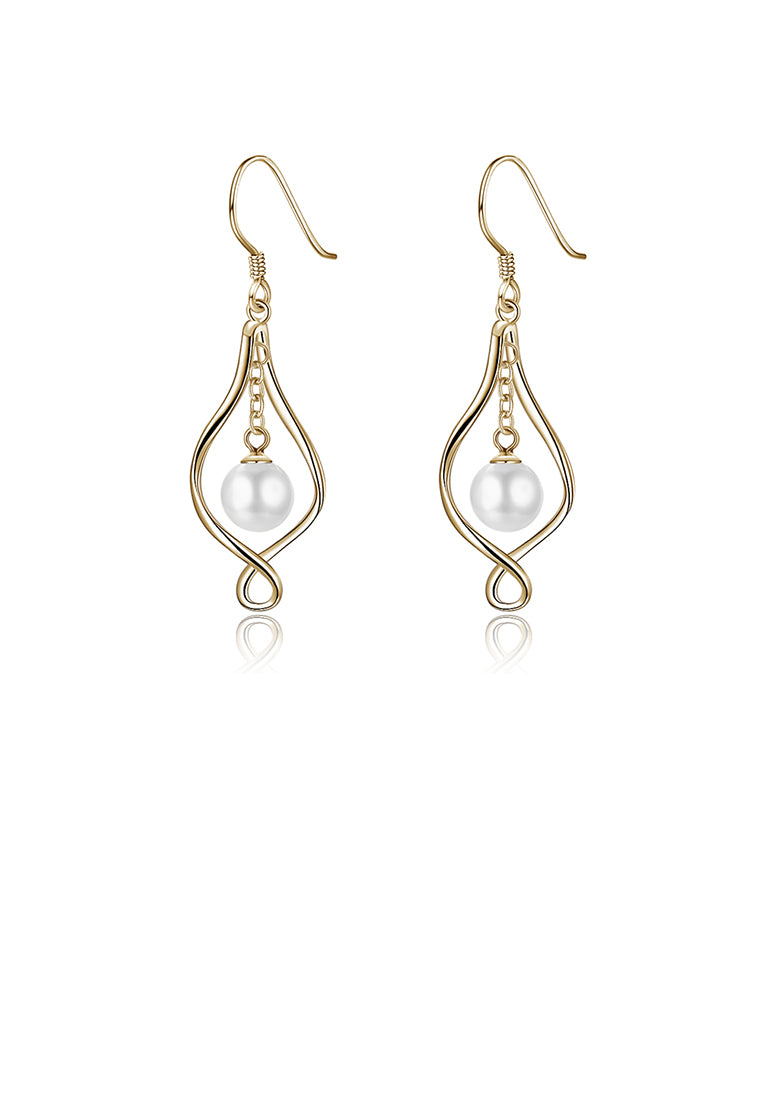 925 Sterling Silver Simple Elegant Plated Champagne Gold Geometric Pearl Earrings - Luxurious Look