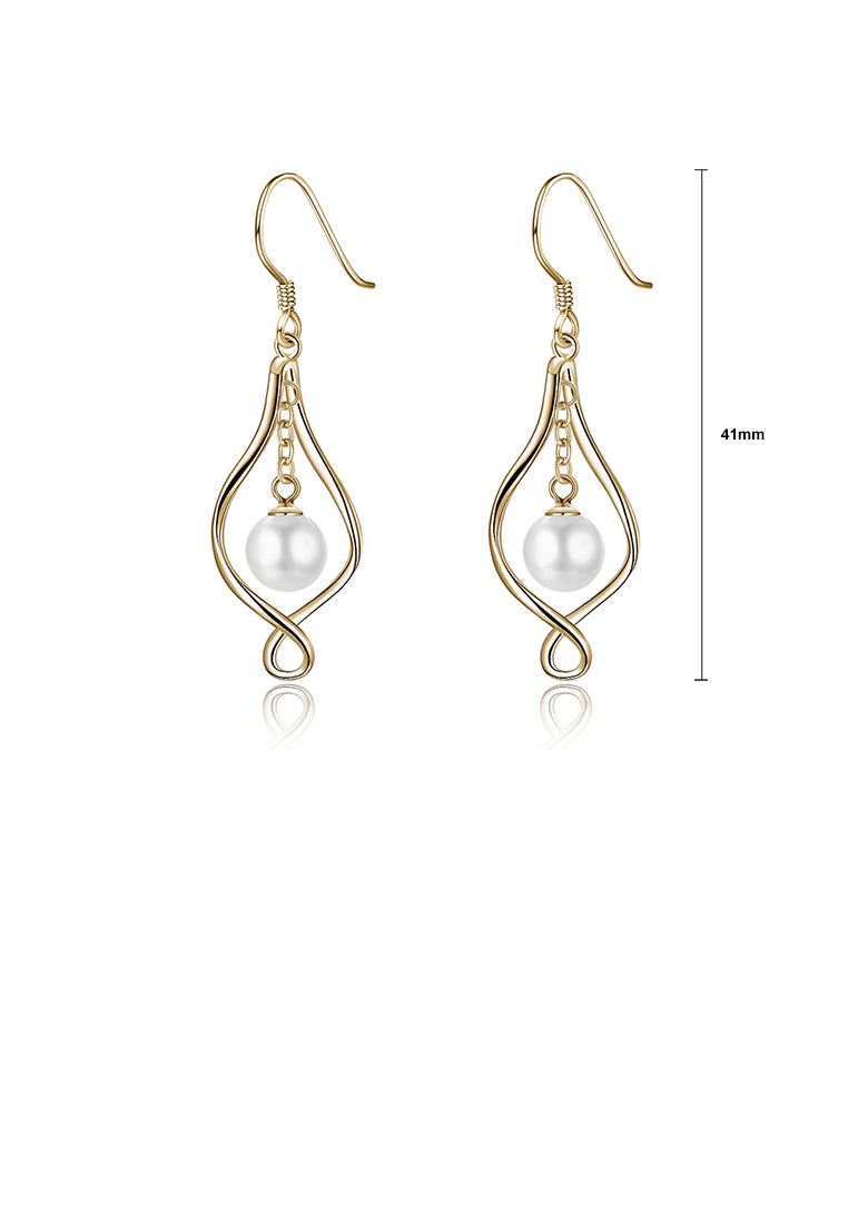 925 Sterling Silver Simple Elegant Plated Champagne Gold Geometric Pearl Earrings - Luxurious Look