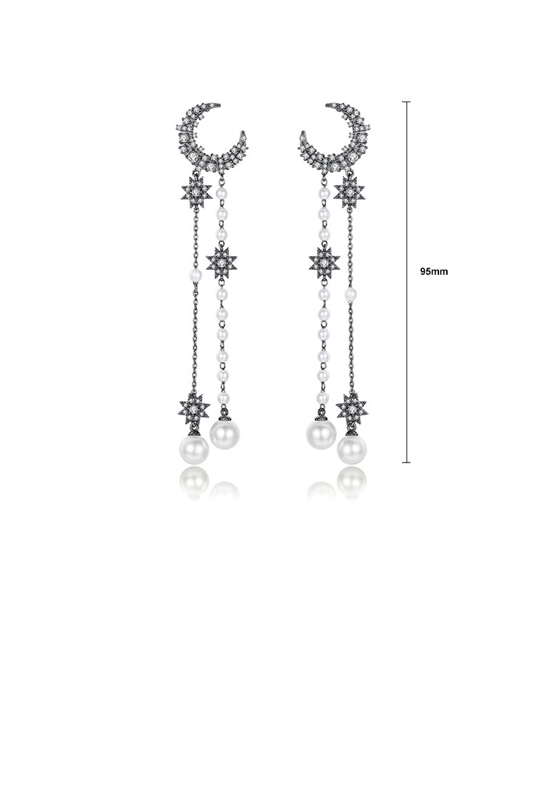 Fashion Simple Plated Black Moon Imitation Pearl Tassel Earrings with Cubic Zirconia - Luxurious Look