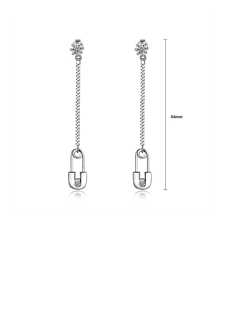 925 Sterling Silver Creative Paper Clip Tassel Earrings with Austrian Element Crystal