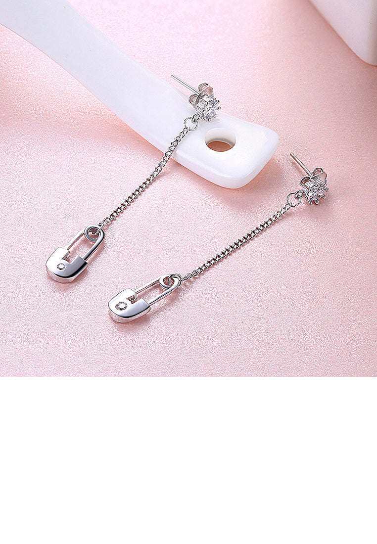 925 Sterling Silver Creative Paper Clip Tassel Earrings with Austrian Element Crystal