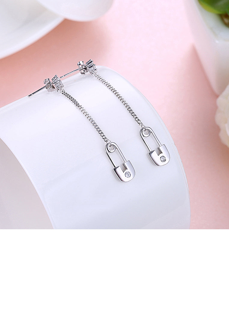 925 Sterling Silver Creative Paper Clip Tassel Earrings with Austrian Element Crystal