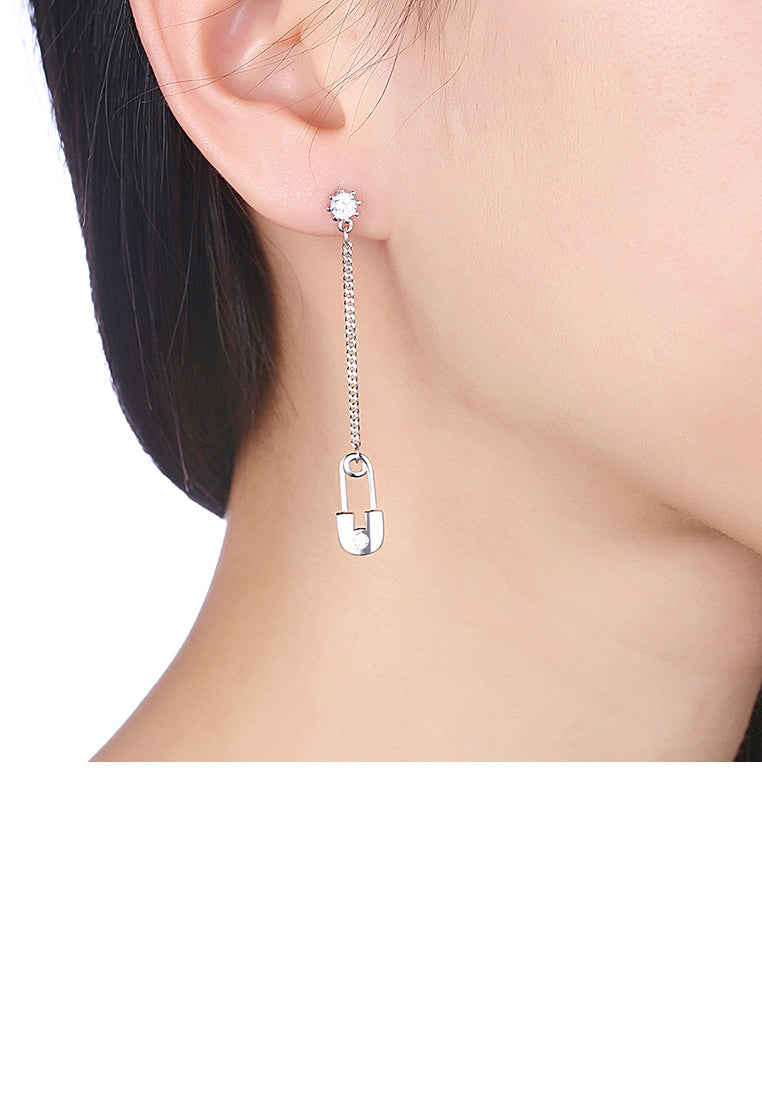 925 Sterling Silver Creative Paper Clip Tassel Earrings with Austrian Element Crystal