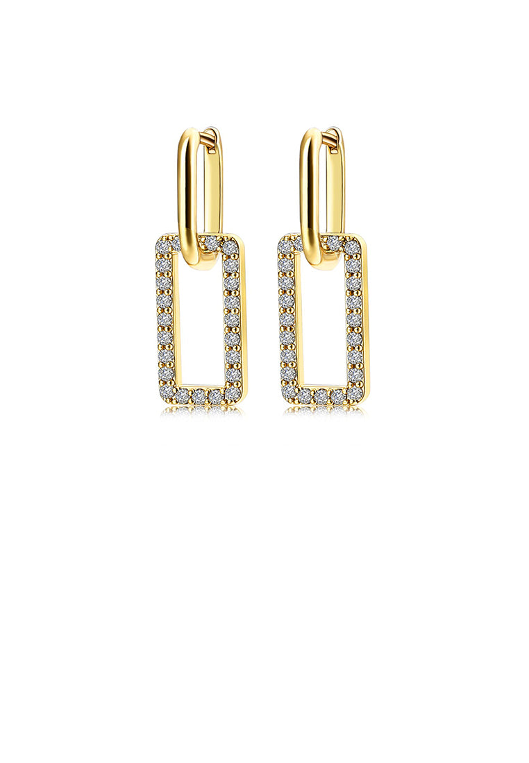 Fashion Temperament Plated Gold Hollow Geometric Earrings with Cubic Zirconia - Luxurious Look
