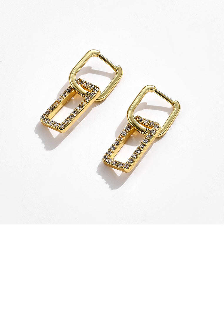 Fashion Temperament Plated Gold Hollow Geometric Earrings with Cubic Zirconia - Luxurious Look