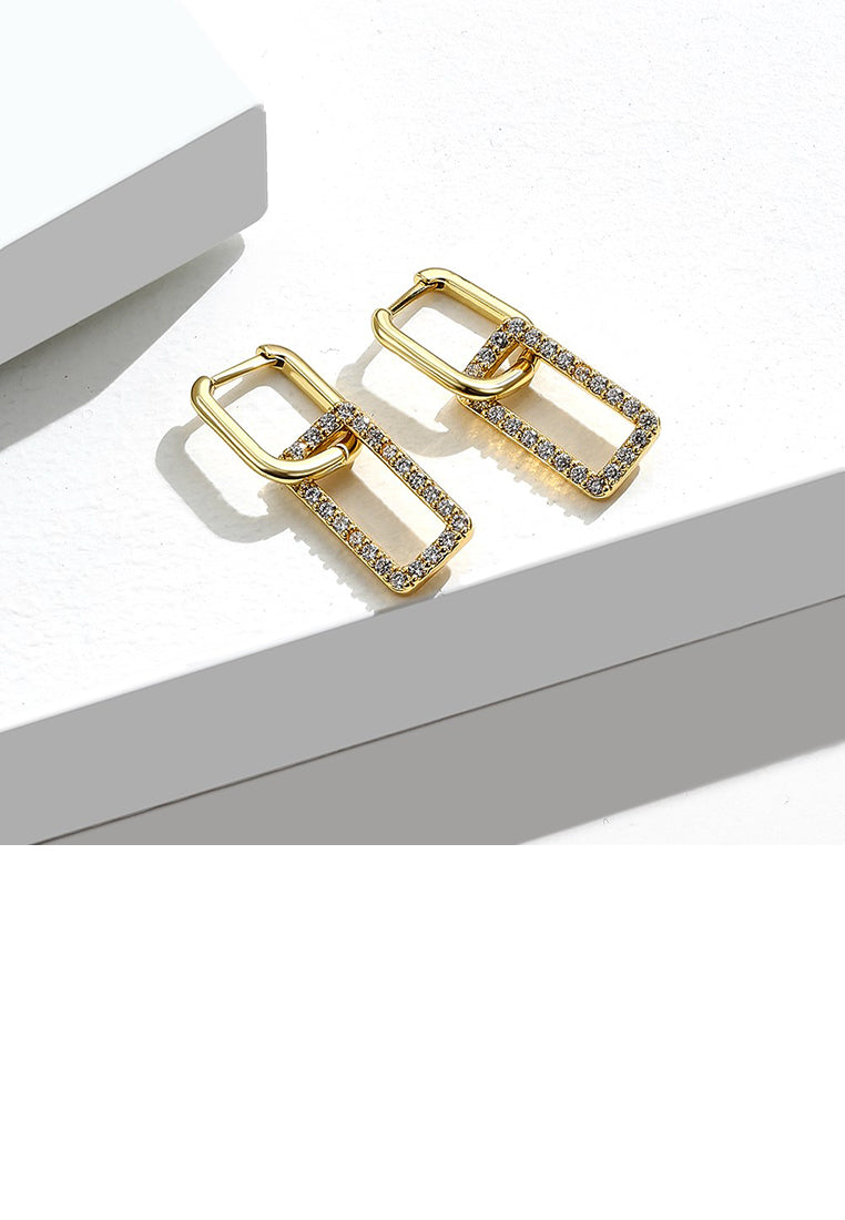 Fashion Temperament Plated Gold Hollow Geometric Earrings with Cubic Zirconia - Luxurious Look