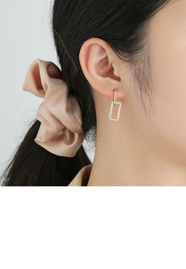 Fashion Temperament Plated Gold Hollow Geometric Earrings with Cubic Zirconia - Luxurious Look