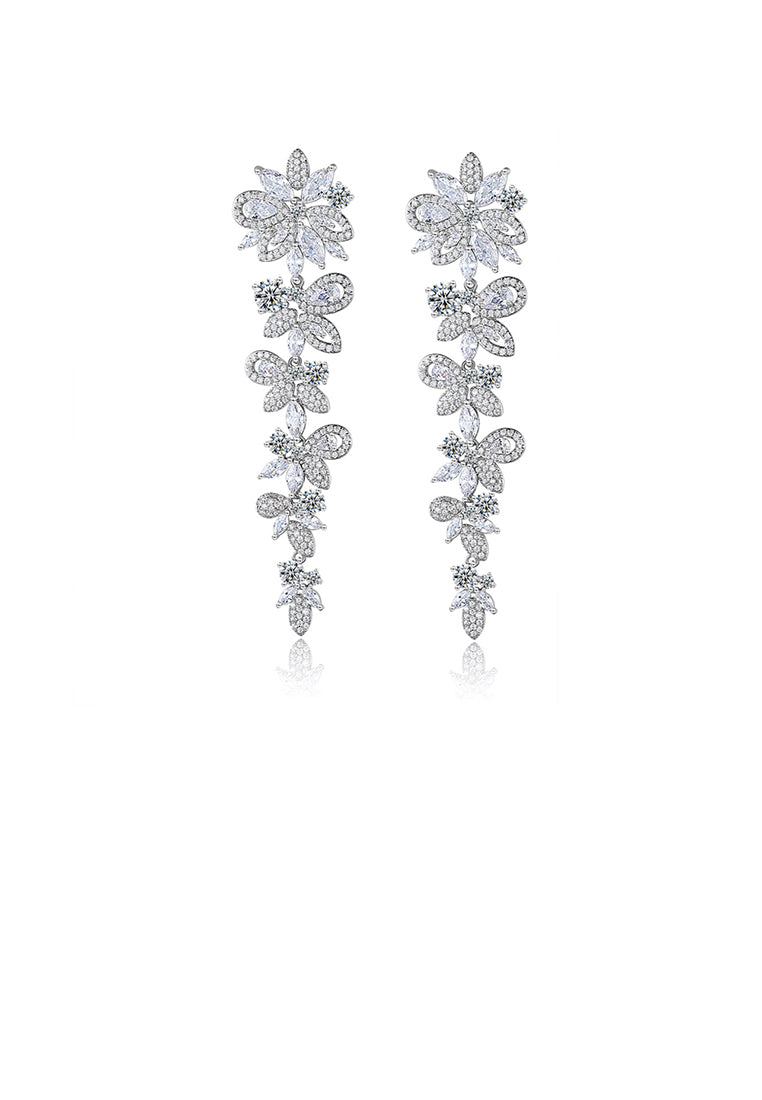 Fashion and Elegant Flower Tassel Earrings with Cubic Zirconia - Luxurious Look