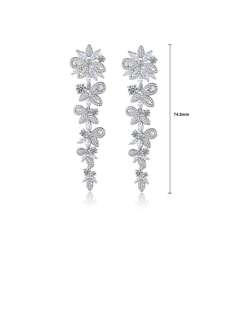 Fashion and Elegant Flower Tassel Earrings with Cubic Zirconia - Luxurious Look