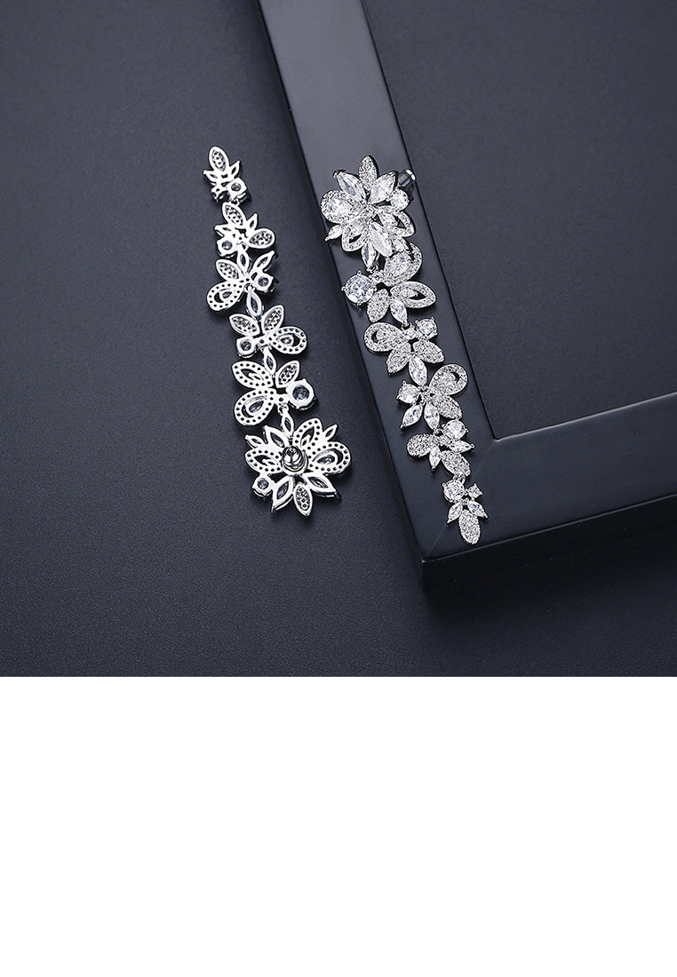 Fashion and Elegant Flower Tassel Earrings with Cubic Zirconia - Luxurious Look
