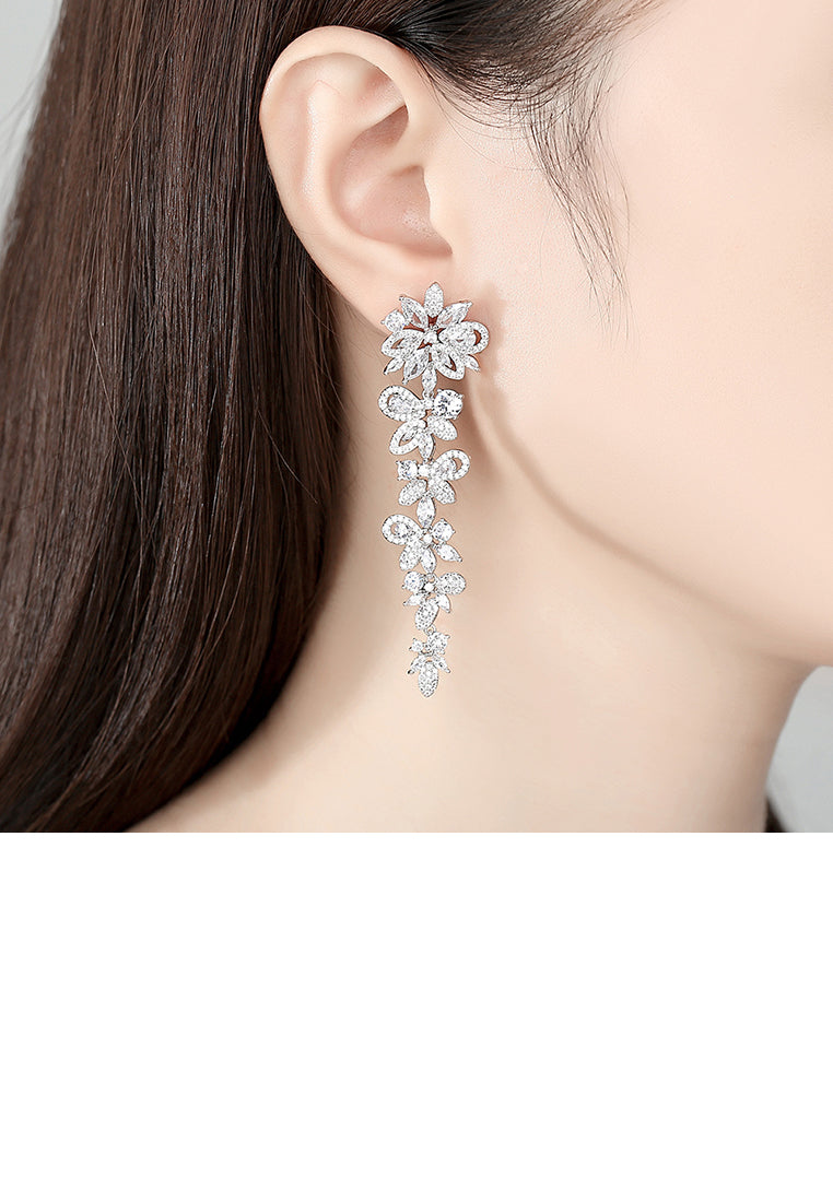 Fashion and Elegant Flower Tassel Earrings with Cubic Zirconia - Luxurious Look