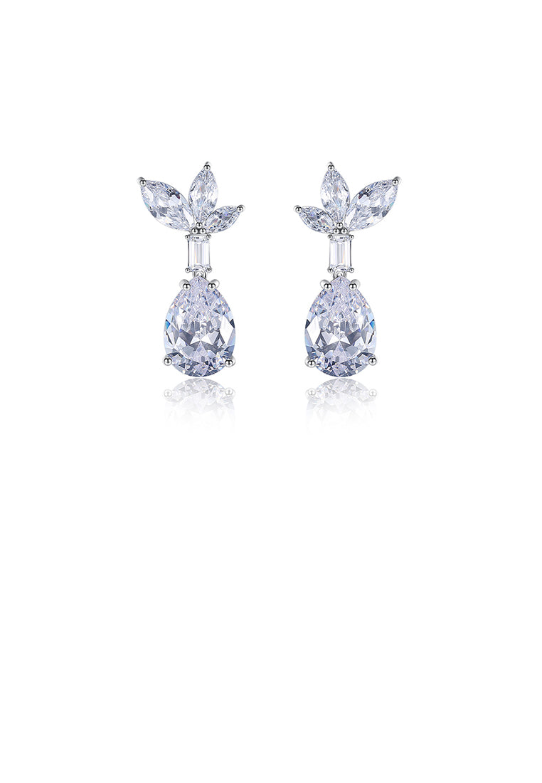 Fashion and Elegant Leaf Water-Drop Shaped Geometric Stud Earrings with Cubic Zirconia - Luxurious Look