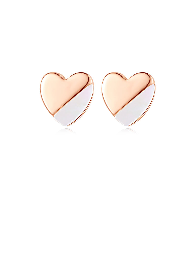 925 Sterling Silver Plated Rose Gold Simple and Delicate Heart-shaped Stud Earrings