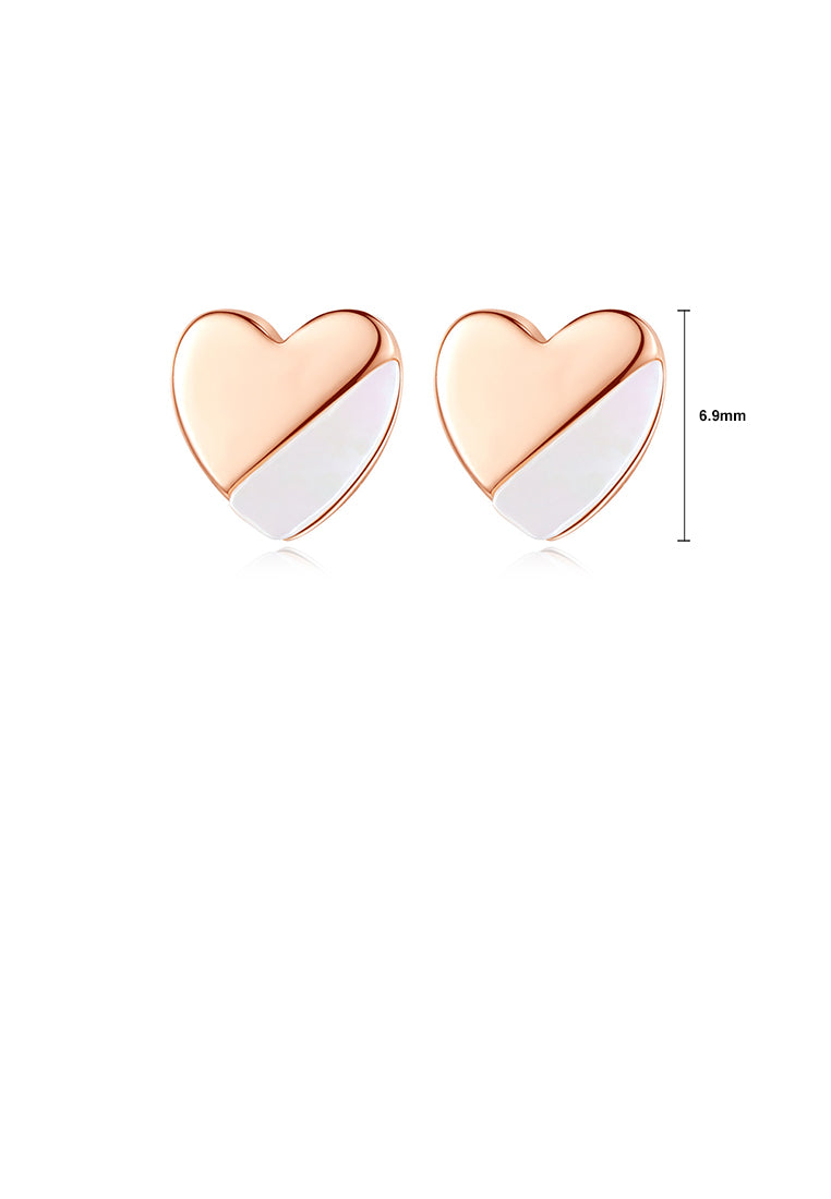 925 Sterling Silver Plated Rose Gold Simple and Delicate Heart-shaped Stud Earrings