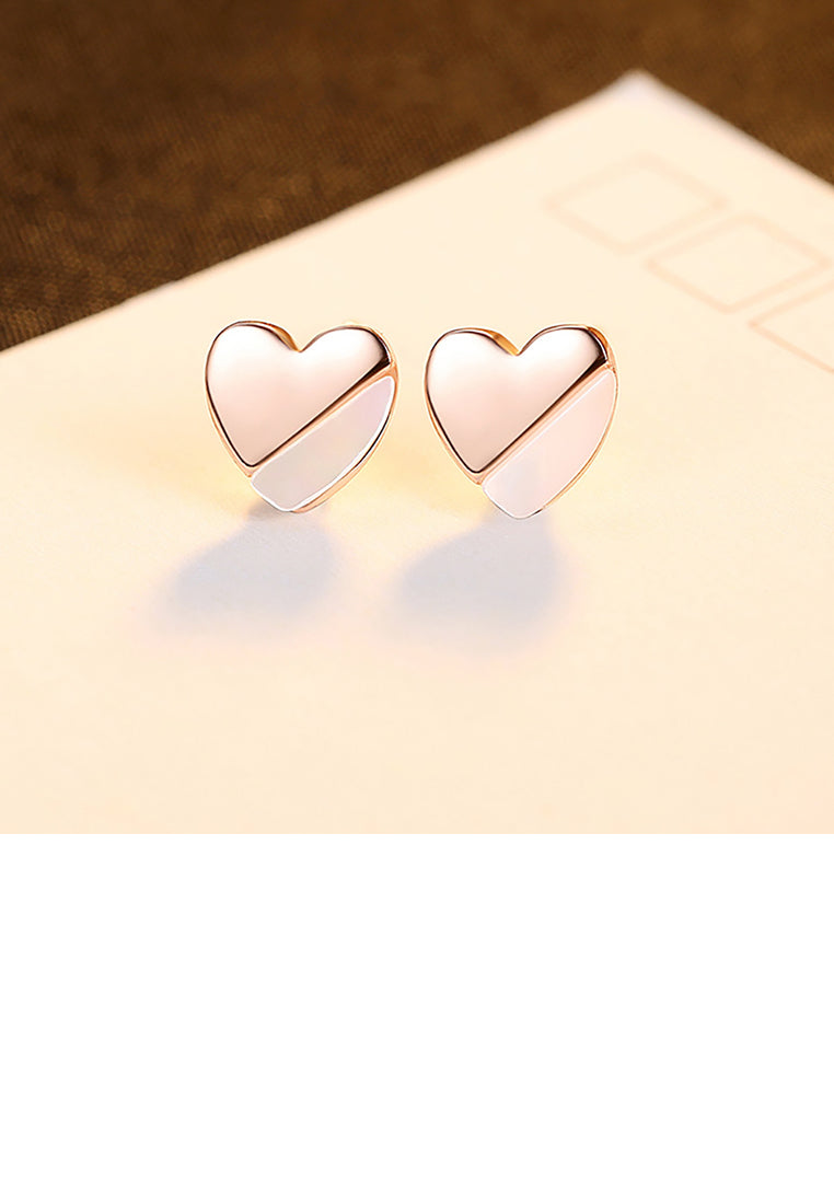 925 Sterling Silver Plated Rose Gold Simple and Delicate Heart-shaped Stud Earrings