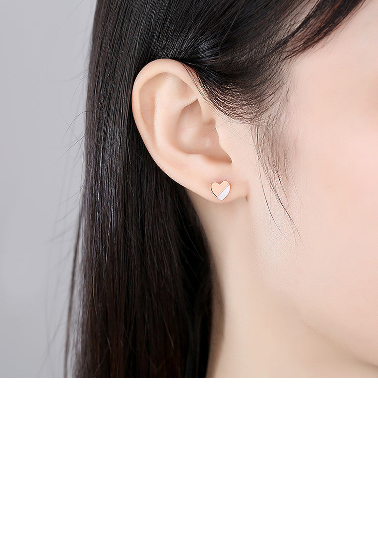 925 Sterling Silver Plated Rose Gold Simple and Delicate Heart-shaped Stud Earrings