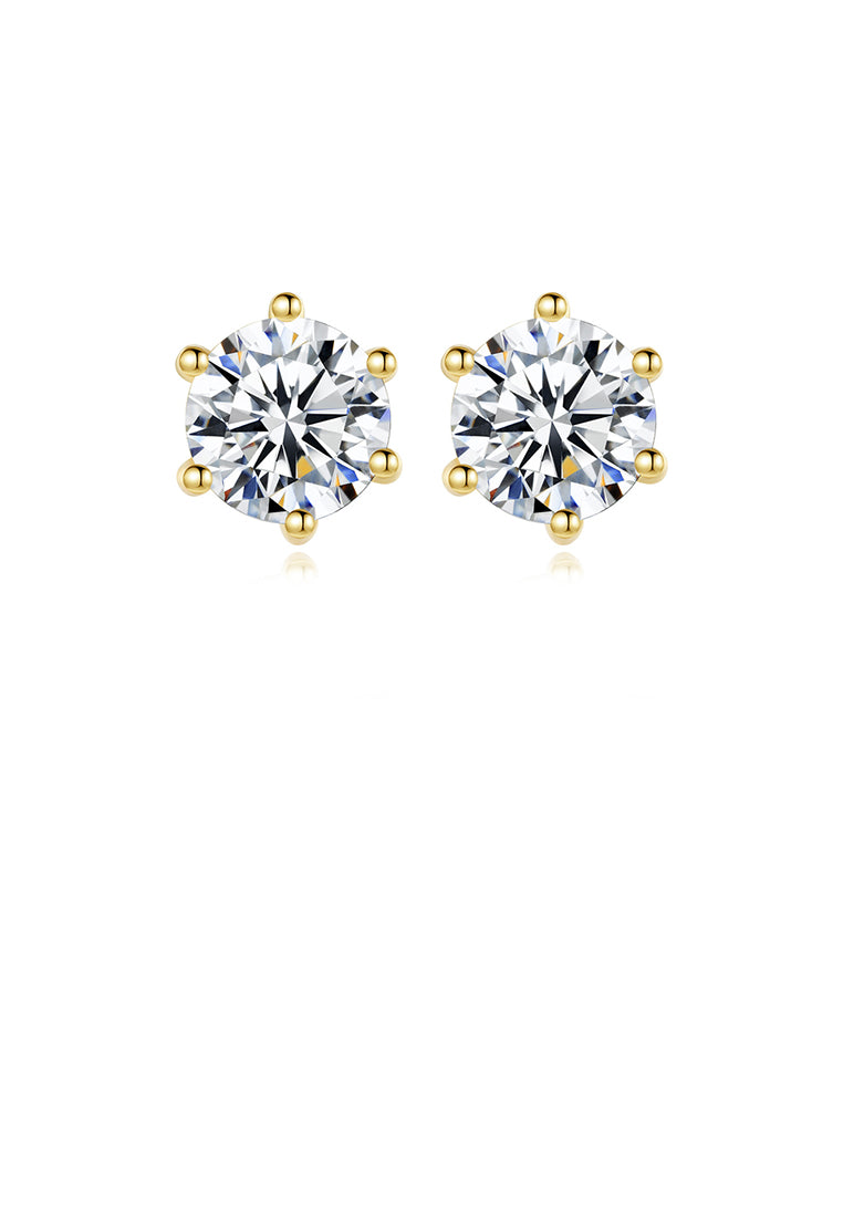 925 Sterling Silver Plated Gold Simple Classic Geometric Round Cubic Zirconia Earrings - Luxurious Look