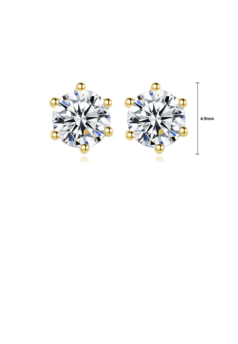 925 Sterling Silver Plated Gold Simple Classic Geometric Round Cubic Zirconia Earrings - Luxurious Look