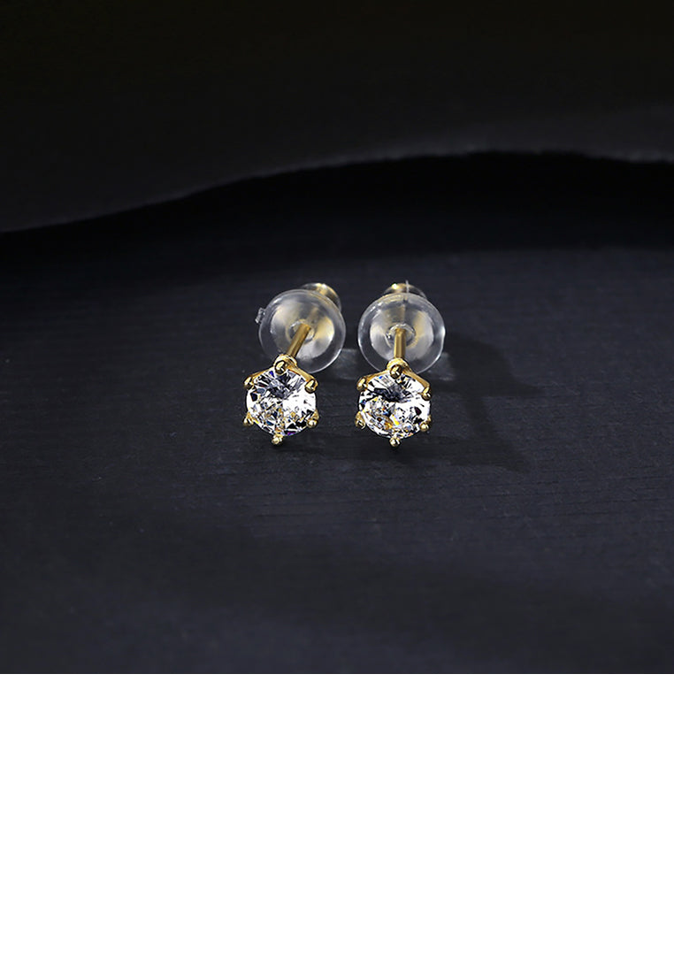 925 Sterling Silver Plated Gold Simple Classic Geometric Round Cubic Zirconia Earrings - Luxurious Look
