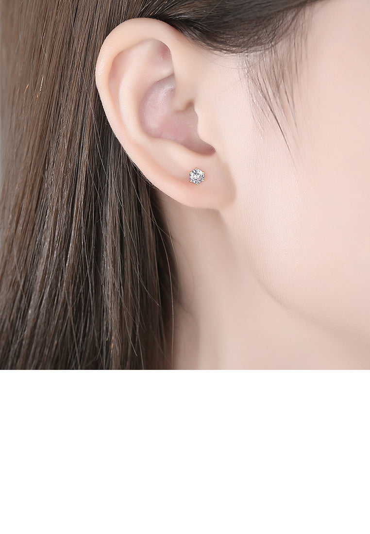 925 Sterling Silver Plated Gold Simple Classic Geometric Round Cubic Zirconia Earrings - Luxurious Look