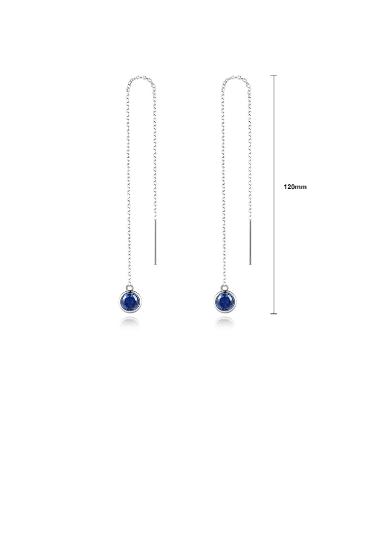 925 Sterling Silver Simple Temperament Geometric Round Tassel Earrings with Blue Cubic Zirconia - Luxurious Look