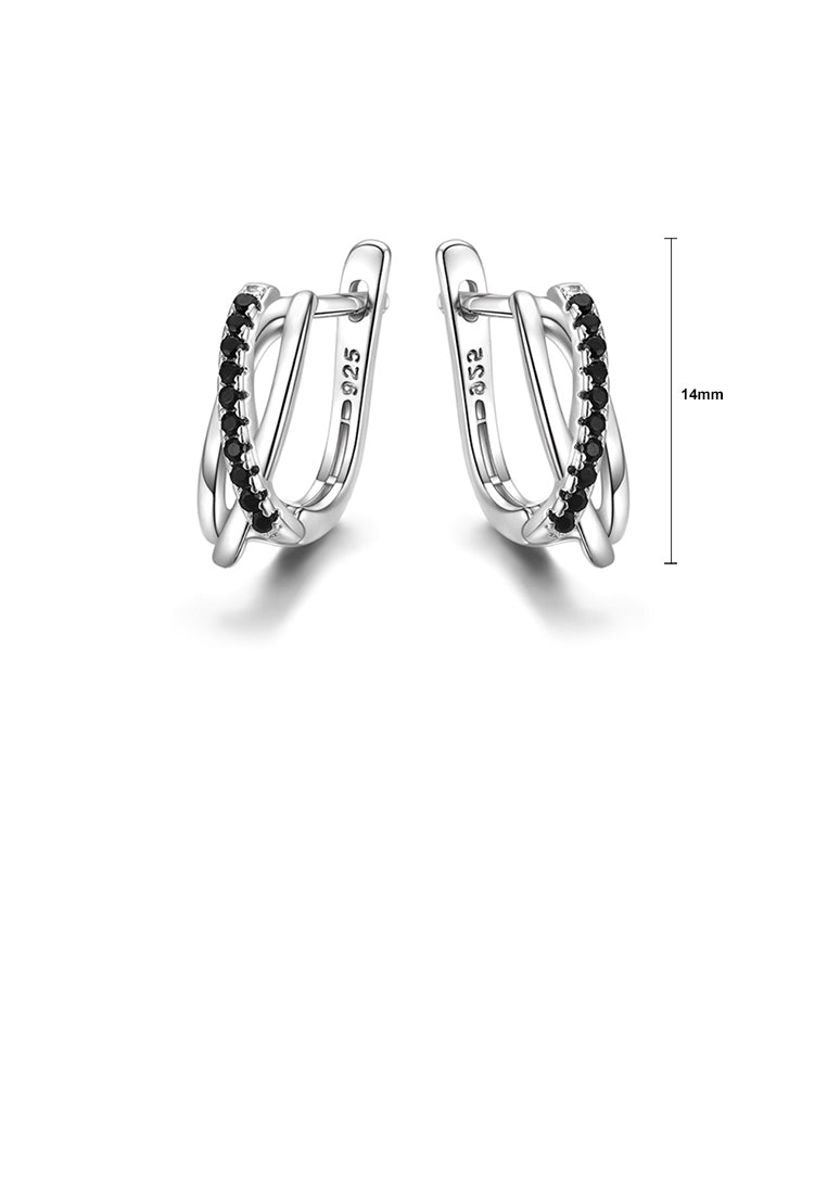 925 Sterling Silver Fashion and Simple Geometric Earrings with Black Cubic Zirconia - Luxurious Look