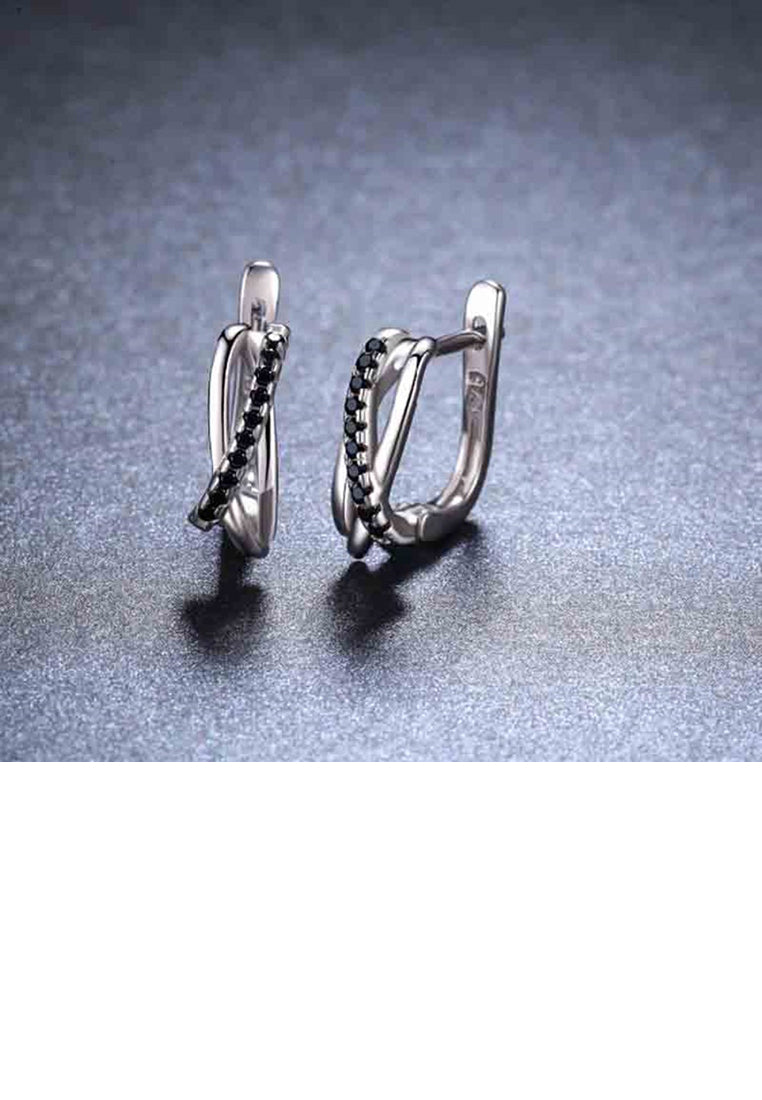 925 Sterling Silver Fashion and Simple Geometric Earrings with Black Cubic Zirconia - Luxurious Look