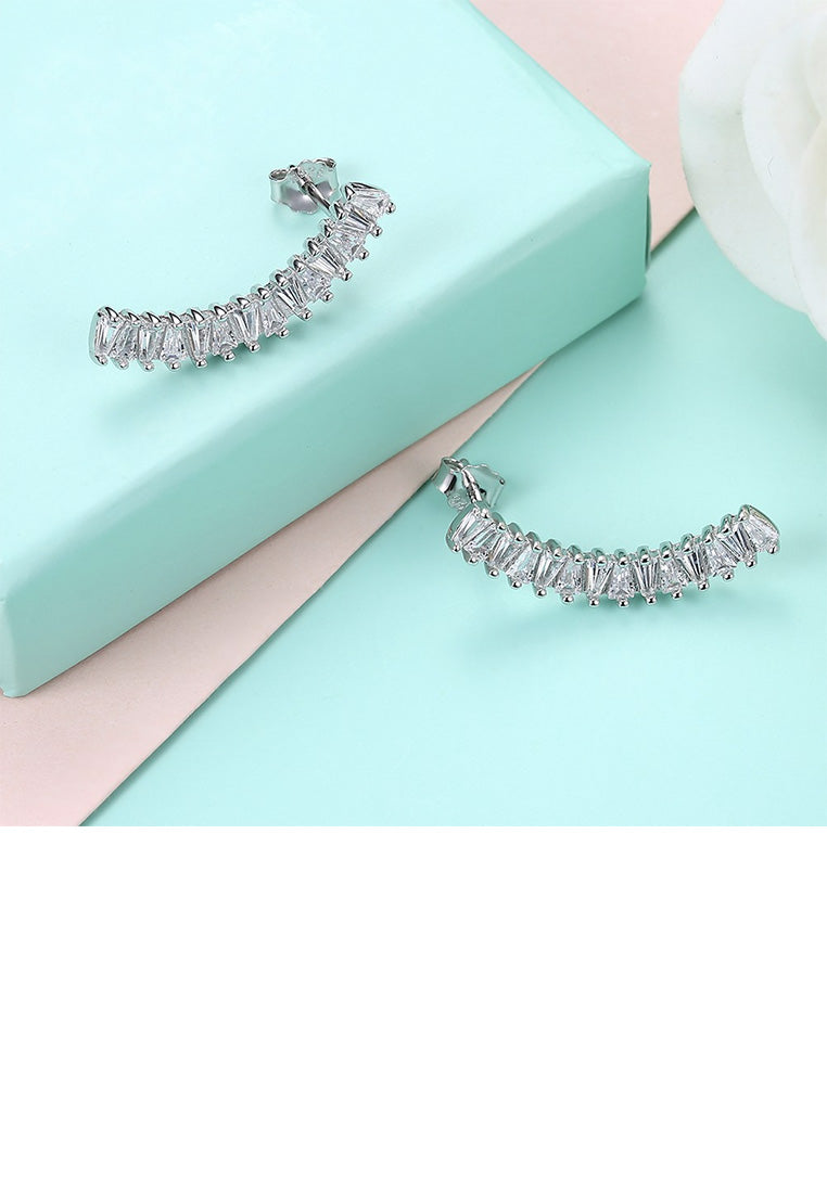 925 Sterling Silver Simple Geometric Single Row Cubic Zircon Stud Earrings