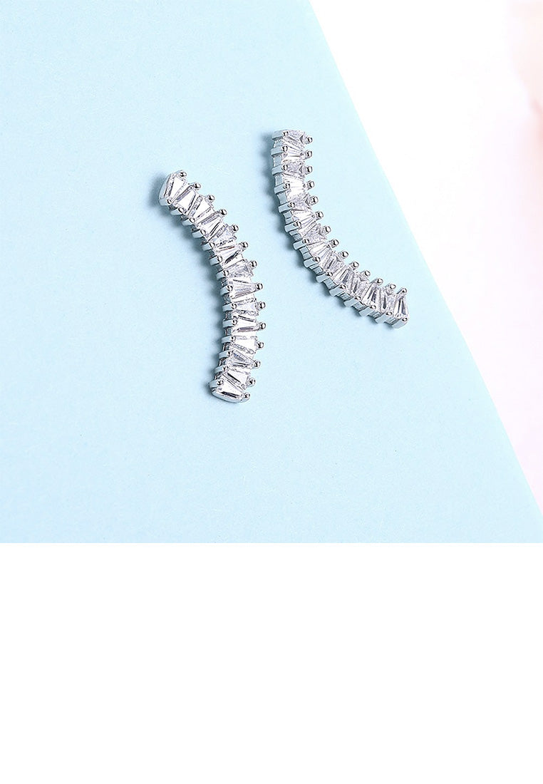 925 Sterling Silver Simple Geometric Single Row Cubic Zircon Stud Earrings